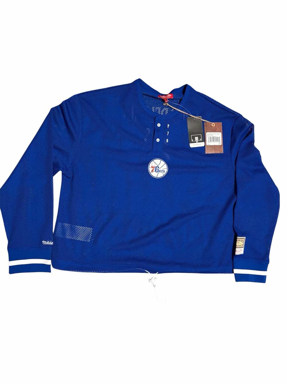 Mitchell & Ness Philadelphia 76ers Women's Cropped LS Mesh Henley Size Large